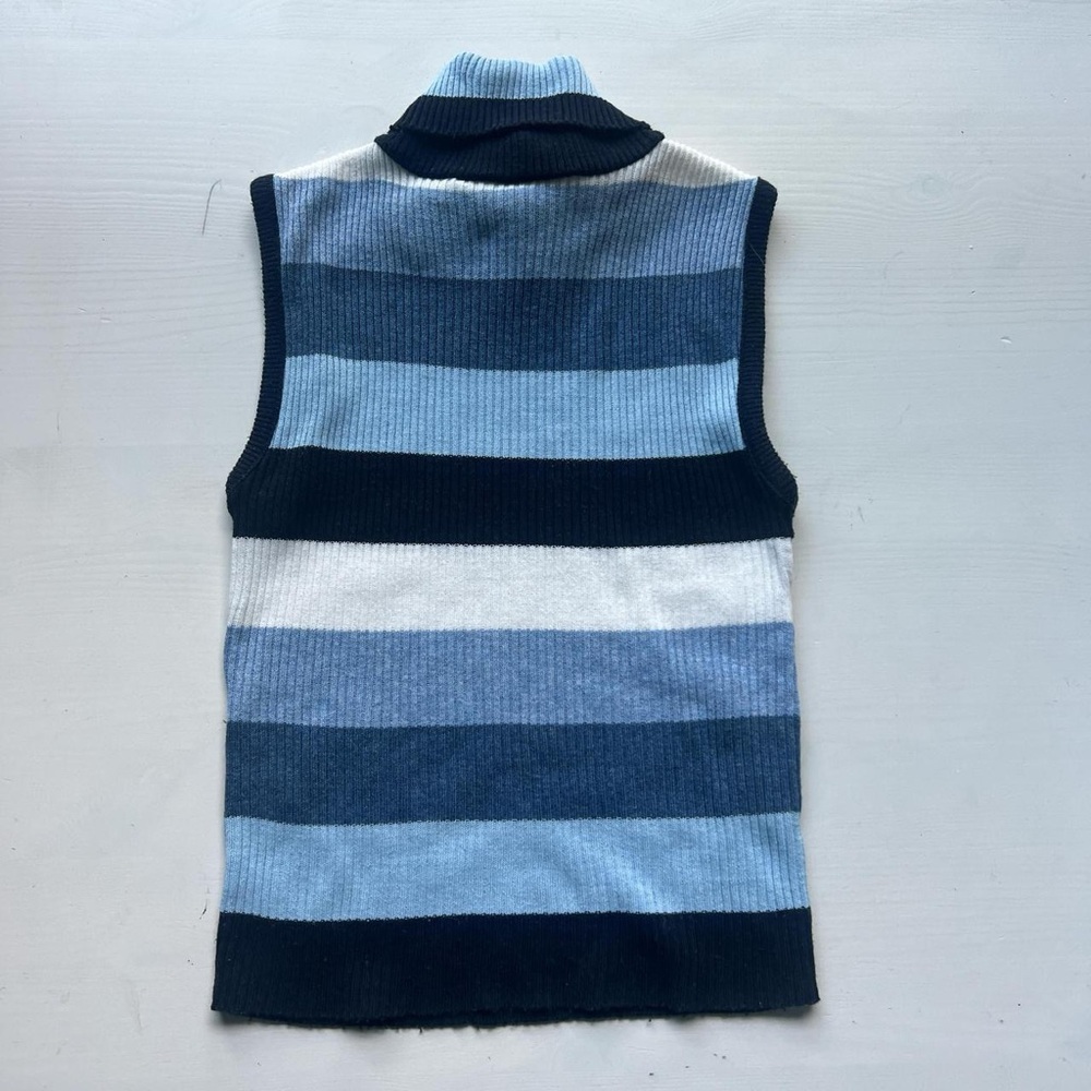 Vintage striped blue, white, and black turtle neck sweater vest top - Picture 3 of 5